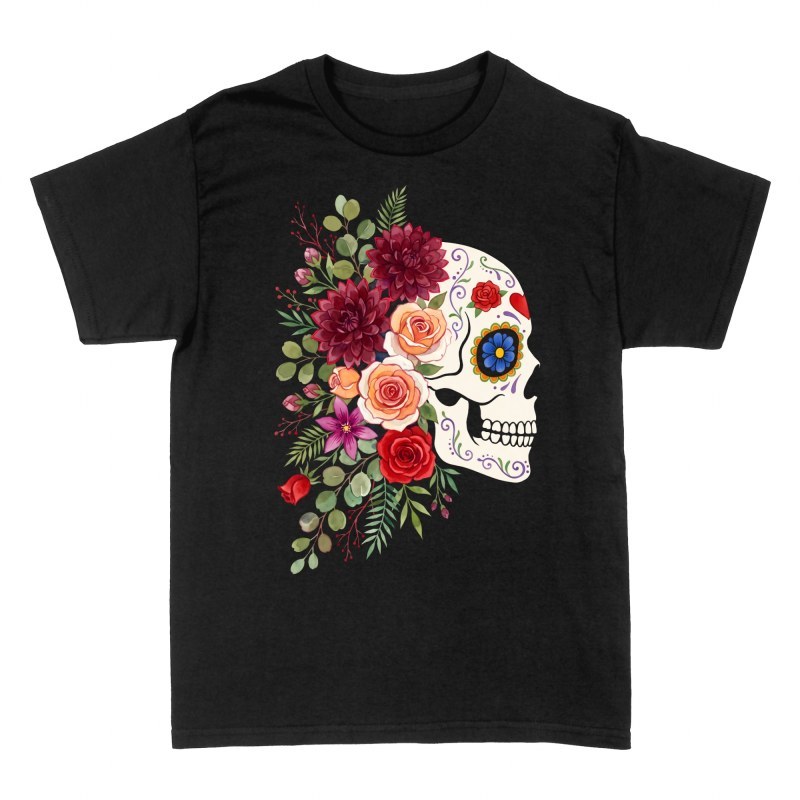 T-shirts: Cr&acirc;ne mexicain fleuri &agrave; l'aquarelle