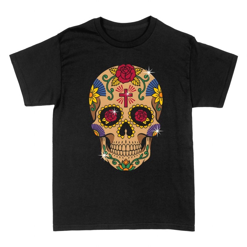 T-shirts: T&ecirc;te de mort mexicaine avec croix