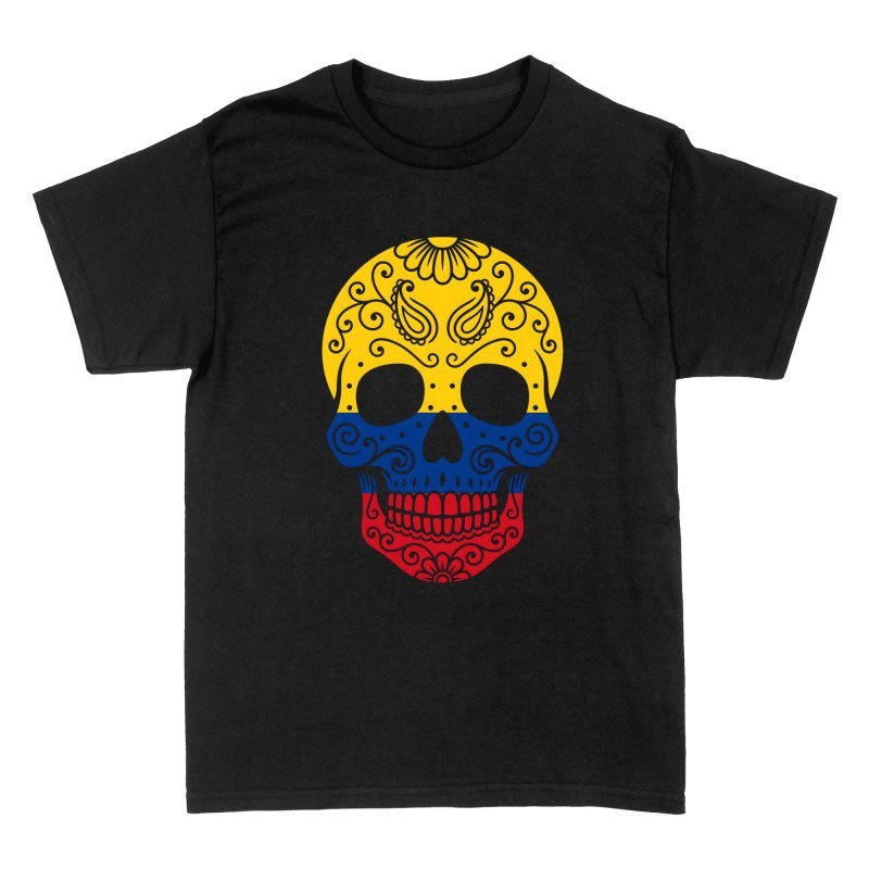 T-shirts: T&ecirc;te de mort drapeau Colombie