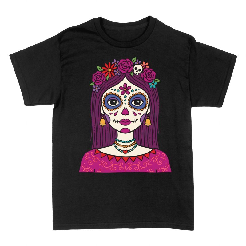 T-shirts: Catrina mexicaine et couronne de fleurs
