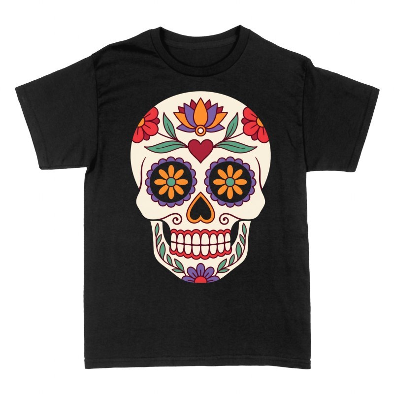 T-shirts: Calavera en sucre avec c&oelig;ur et fleurs