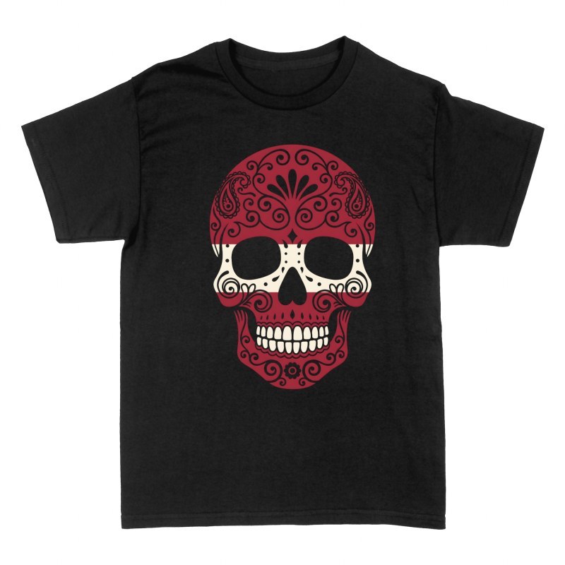 T-shirts: T&ecirc;te de mort mexicaine drapeau Lettonie