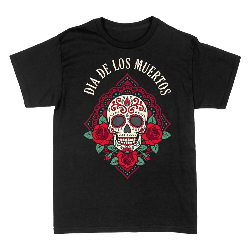 T-shirts: Calavera de sucre aux roses rouges