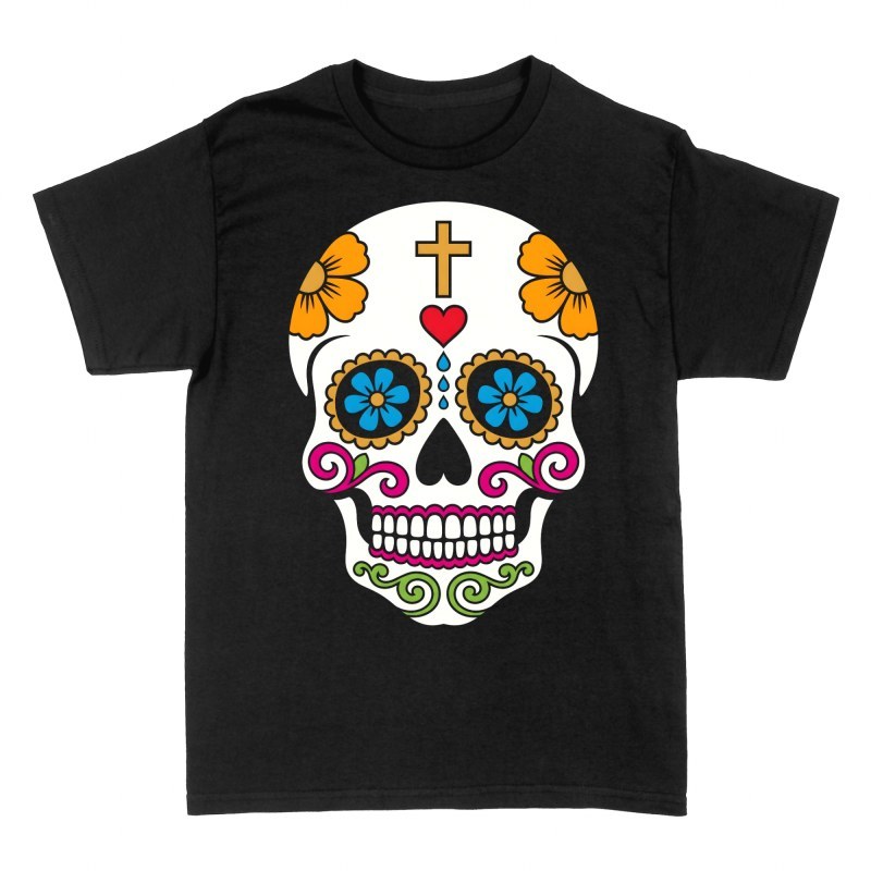 T-shirts: Calavera de sucre avec croix et c&oelig;ur