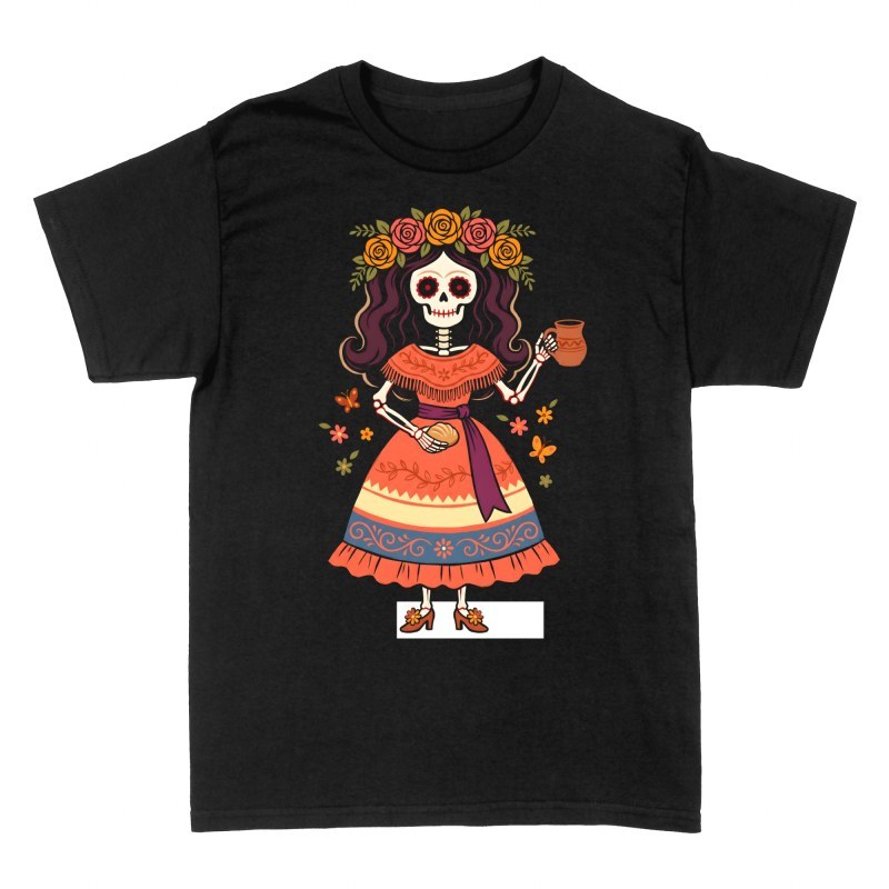 T-shirts: Catrina mexicaine avec pain et cruche