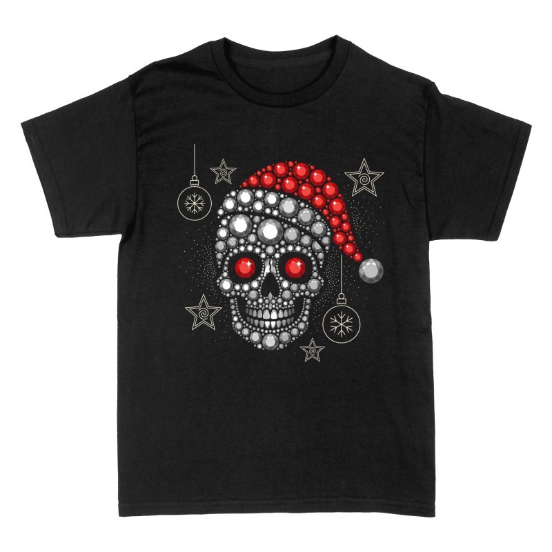 T-shirts: T&ecirc;te de mort en strass bonnet de No&euml;l