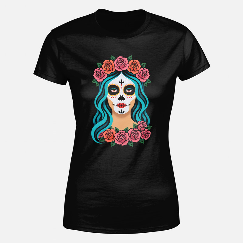 T-shirts: Catrina mexicaine aux roses