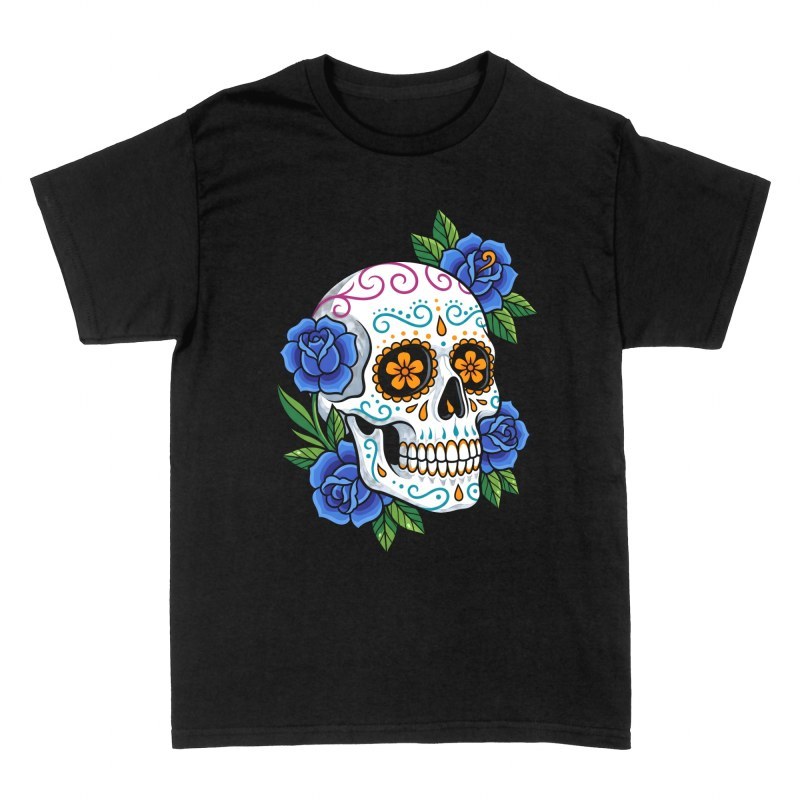 T-shirts: Cr&acirc;ne mexicain et roses bleues