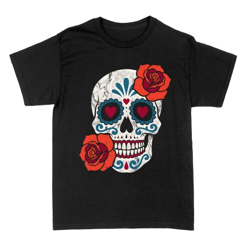 T-shirts: Calavera en marbre et roses rouges