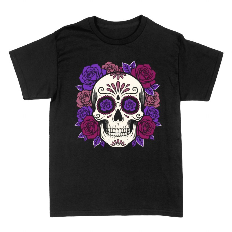 T-shirts: Cr&acirc;ne de sucre mexicain et roses violettes