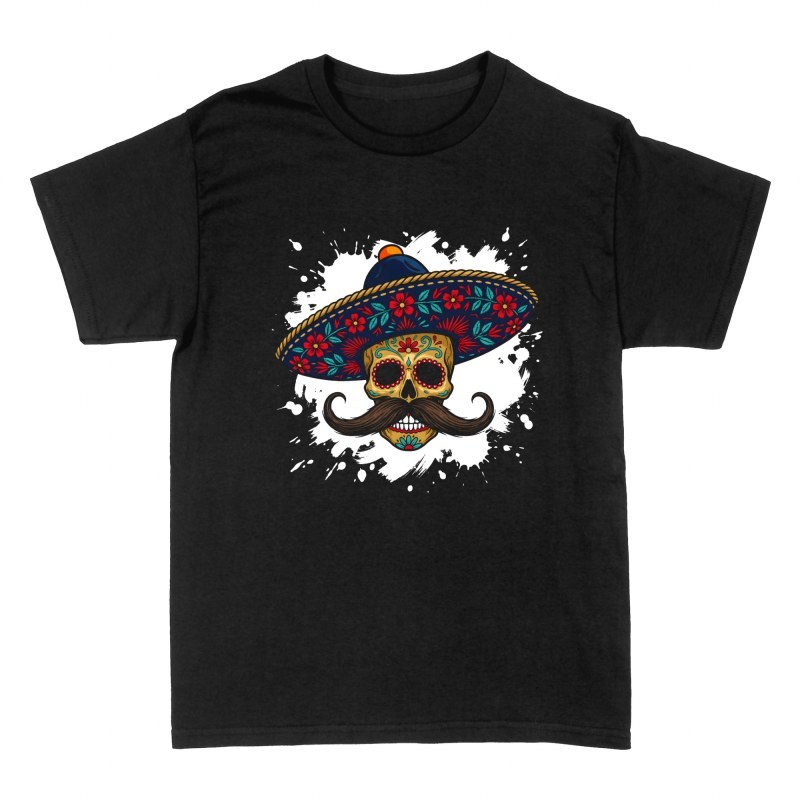 T-shirts: Calavera mexicaine avec sombrero et moustache