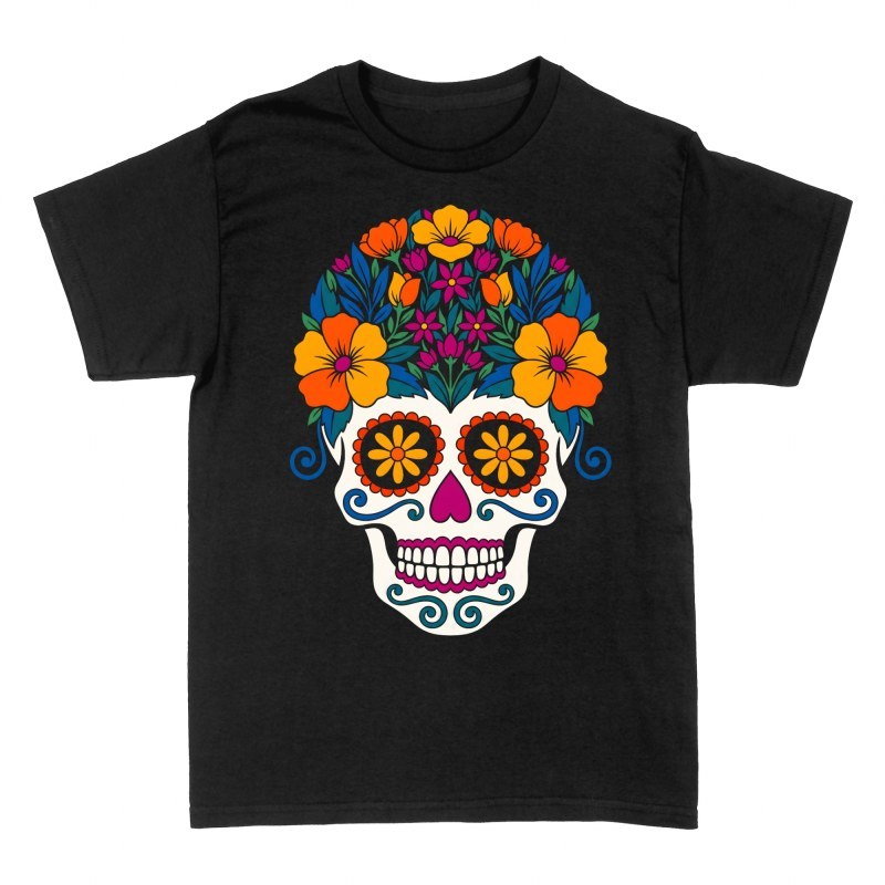 T-shirts: Calavera en sucre et coiffe florale