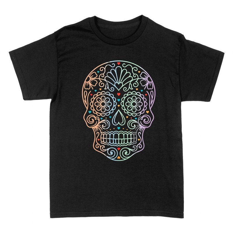 T-shirts: Cr&acirc;ne mexicain fleuri iris&eacute;