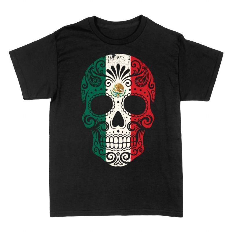 T-shirts: T&ecirc;te de mort mexicaine et drapeau du Mexique