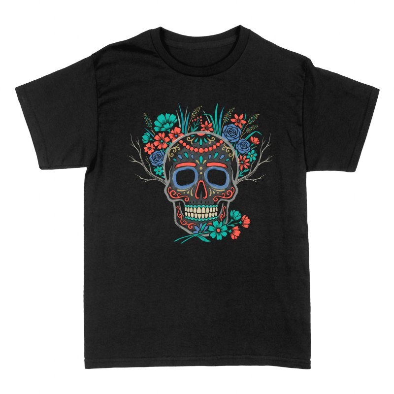 T-shirts: Calavera mexicaine orn&eacute;e de fleurs