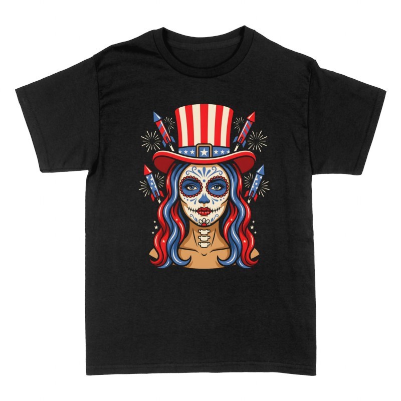 T-shirts: Catrina patriotique et chapeau Oncle Sam