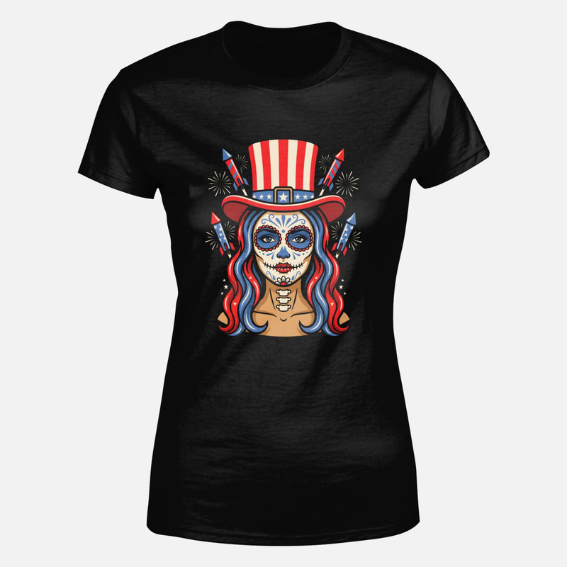 T-shirts: Catrina patriotique et chapeau Oncle Sam