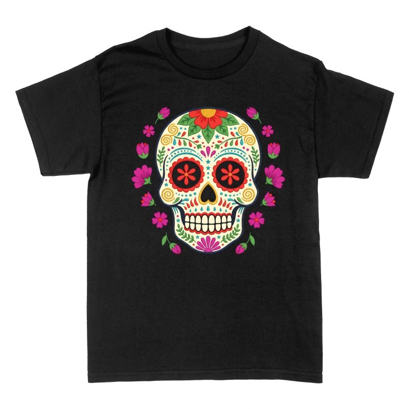 T-shirts: T&ecirc;te de mort mexicaine florale brod&eacute;e