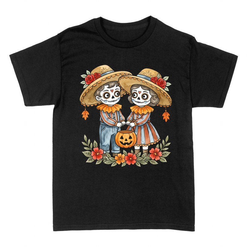 T-shirts: Enfants catrina et citrouille halloween