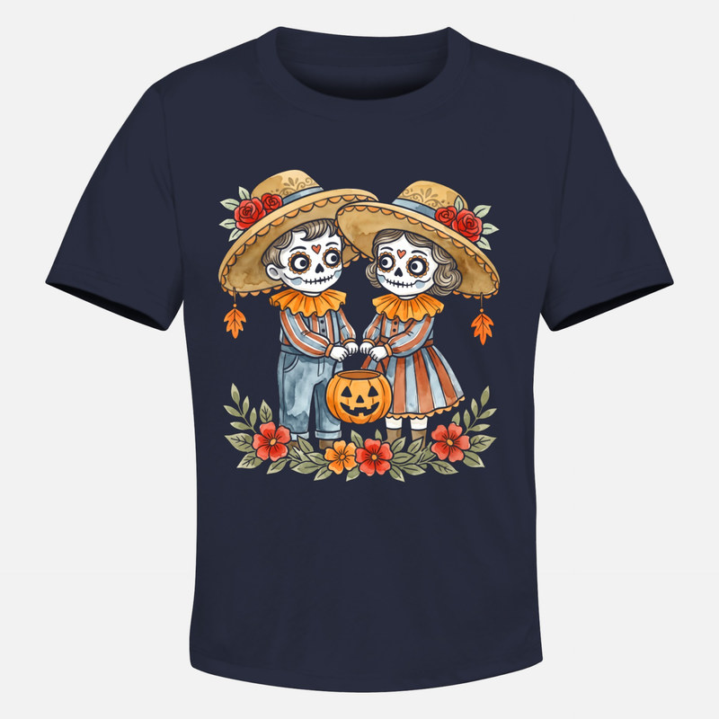 T-shirts: Enfants catrina et citrouille halloween