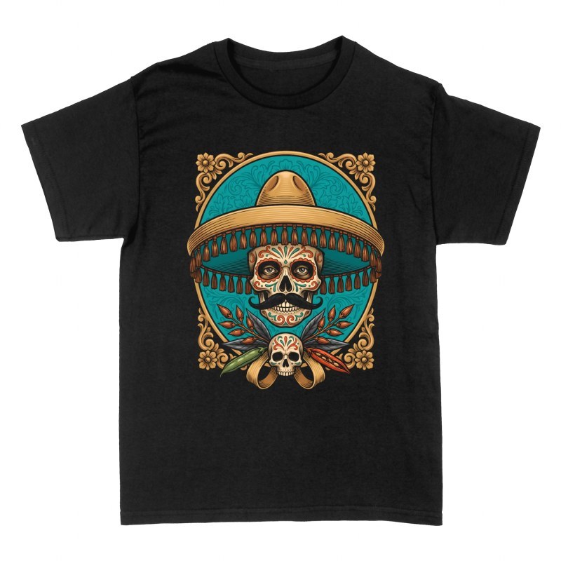 T-shirts: Calavera mexicaine au sombrero de mariachi