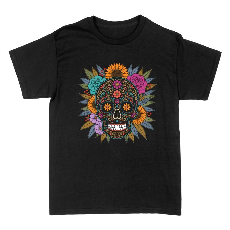 T-shirts: Cr&acirc;ne mexicain aux fleurs