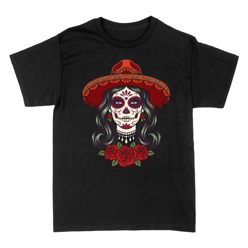 T-shirts: Catrina au chapeau rouge et roses