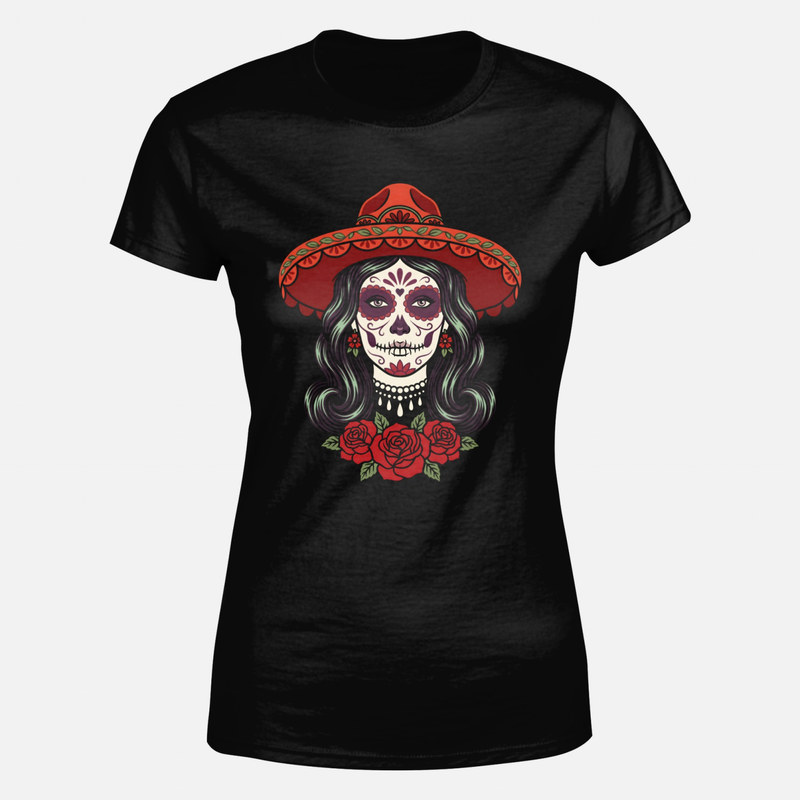 T-shirts: Catrina au chapeau rouge et roses