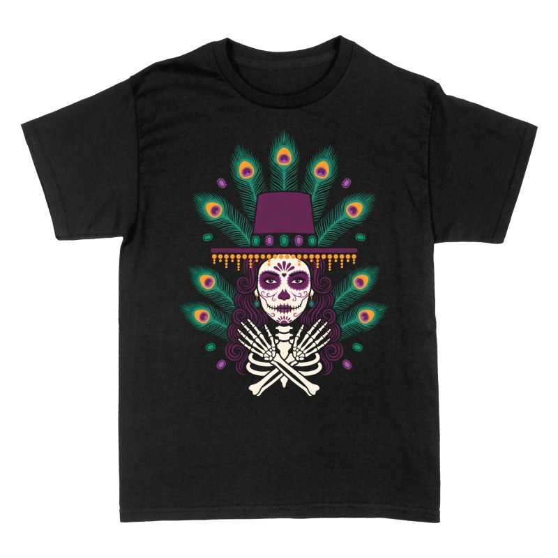 T-shirts: Catrina mexicaine et plumes de paon