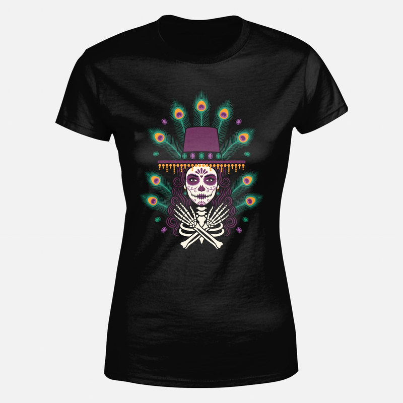 T-shirts: Catrina mexicaine et plumes de paon