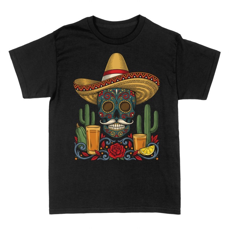 T-shirts: Calavera mexicaine sombrero et tequila