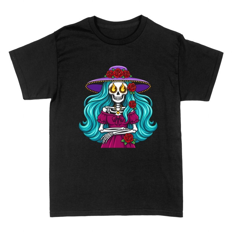 T-shirts: Catrina &agrave; cheveux turquoise et chapeau violet