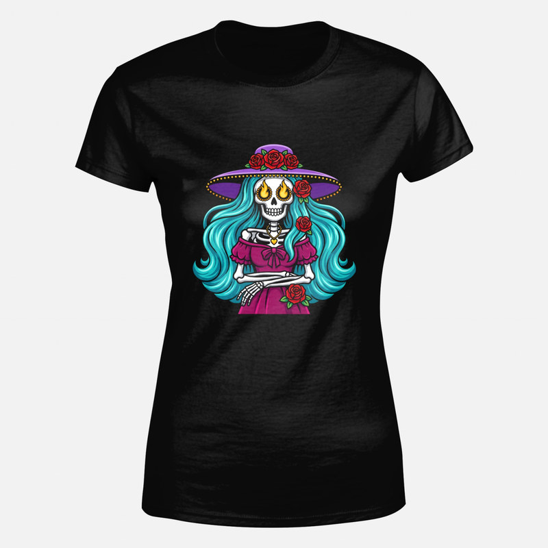 T-shirts: Catrina &agrave; cheveux turquoise et chapeau violet