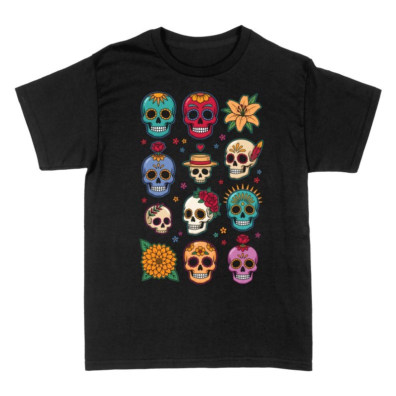 T-shirts: Calaveras et fleurs de cempas&uacute;chil