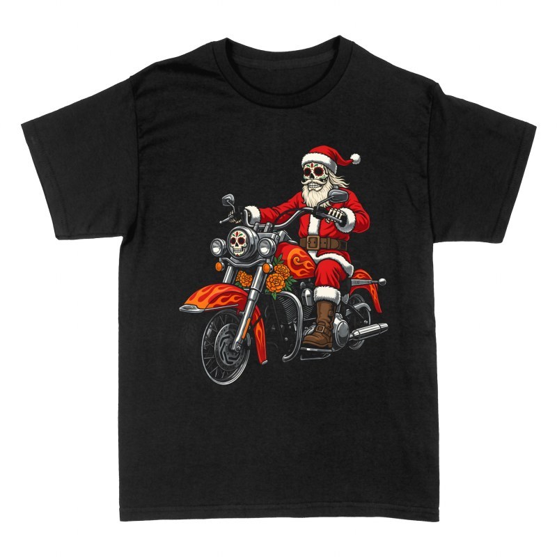 T-shirts: P&egrave;re No&euml;l t&ecirc;te de mort mexicaine en moto