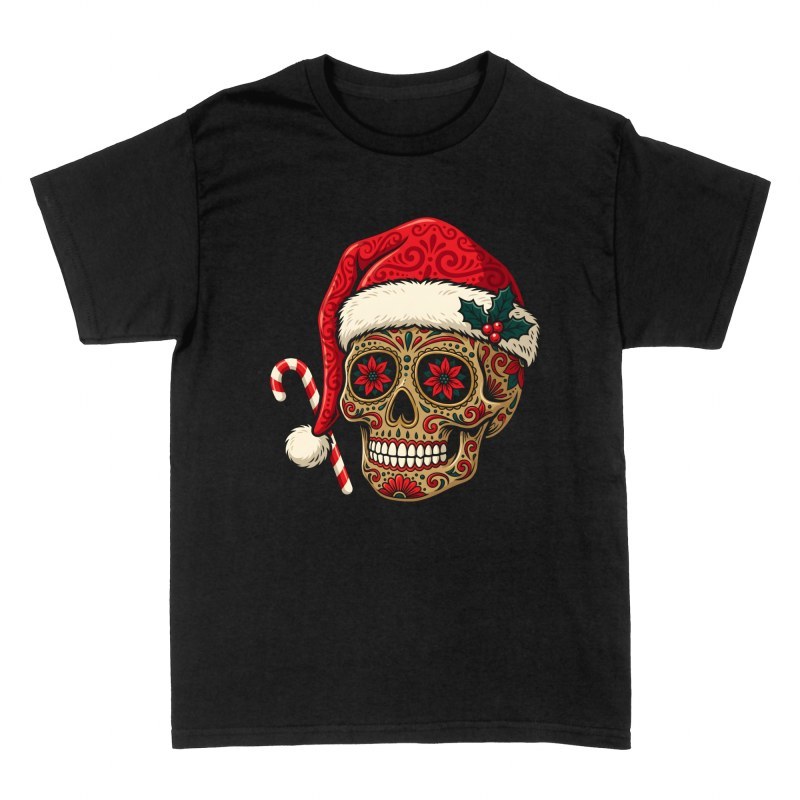 T-shirts: Calavera mexicaine avec bonnet de No&euml;l