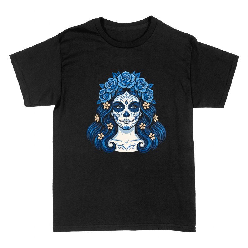 T-shirts: Catrina mexicaine aux roses bleues