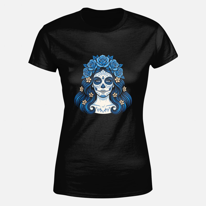 T-shirts: Catrina mexicaine aux roses bleues