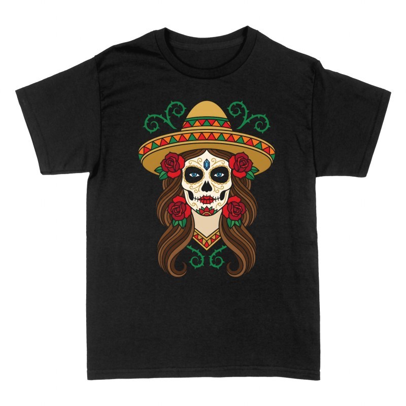 T-shirts: Catrina au sombrero et roses rouges