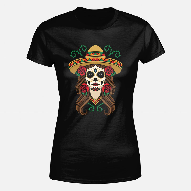T-shirts: Catrina au sombrero et roses rouges