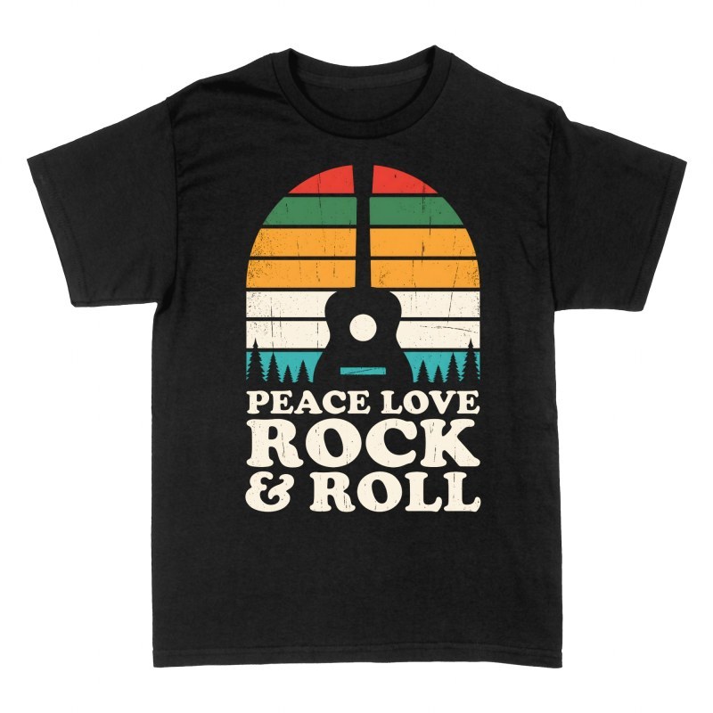 T-shirts: Guitare r&eacute;tro peace love rock &amp; roll