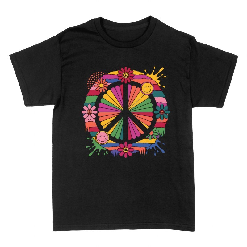 T-shirts: Symbole peace psych&eacute;d&eacute;lique et fleurs