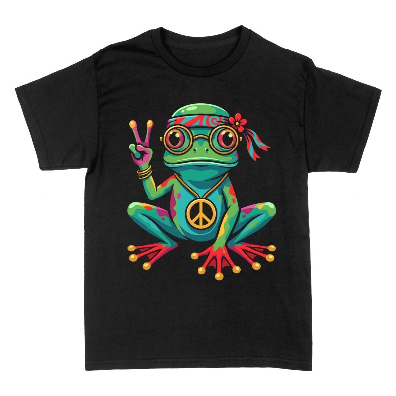 T-shirts: Grenouille hippie peace and love
