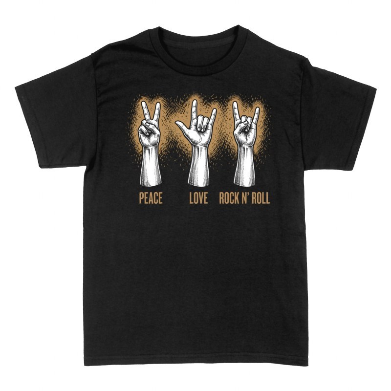 T-shirts: Peace love rock n roll gestes vintage