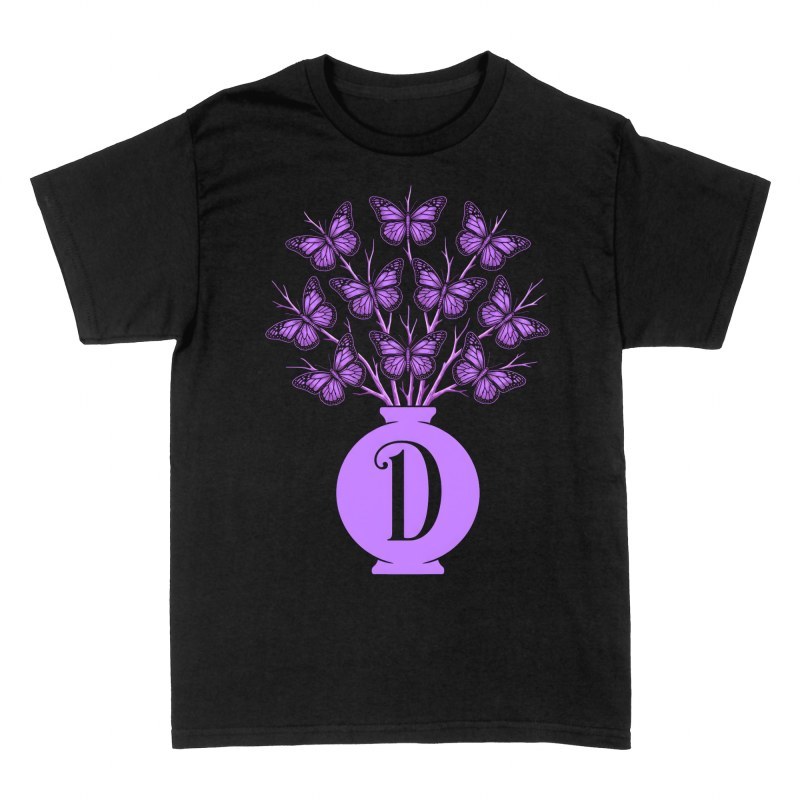 T-shirts: Vase aux papillons lettre D