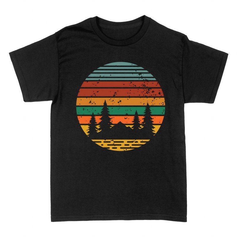 T-shirts: Coucher de soleil r&eacute;tro et for&ecirc;t de pins