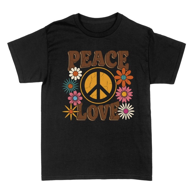 T-shirts: Symbole paix et fleurs r&eacute;tro