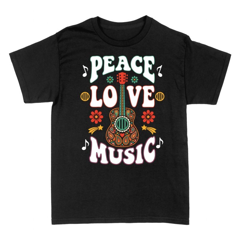 T-shirts: Guitare r&eacute;tro peace love music