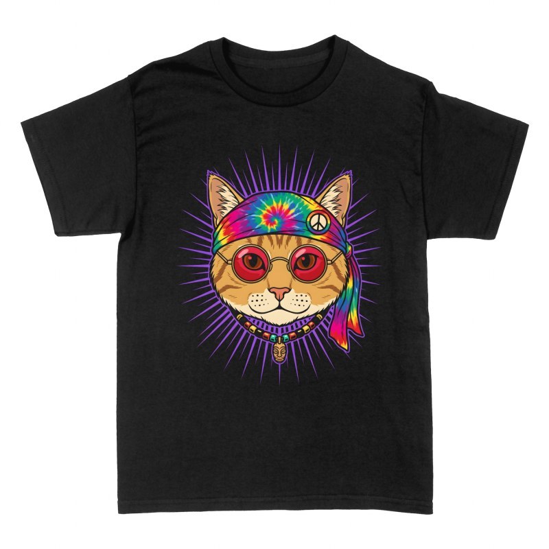 T-shirts: Chat hippie psych&eacute;d&eacute;lique bandana