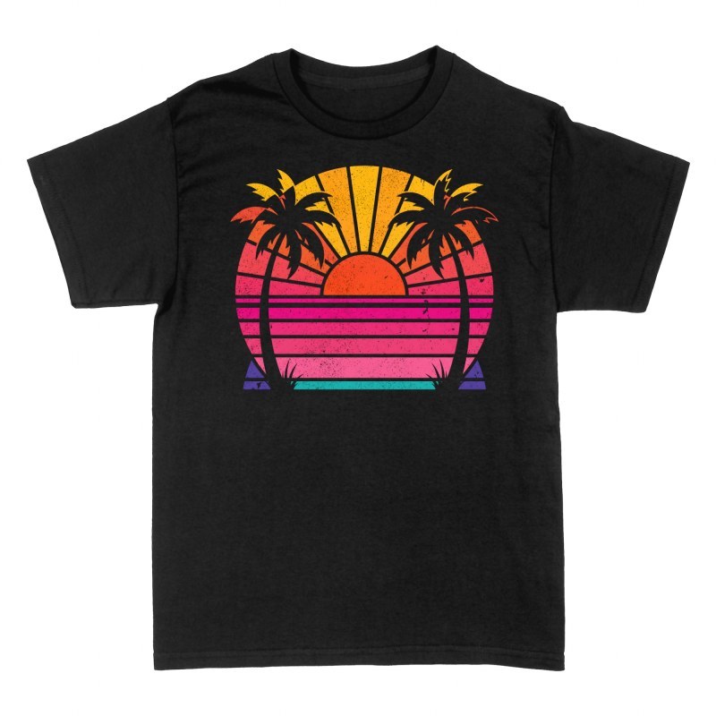 T-shirts: Coucher de soleil tropical et palmiers r&eacute;tro